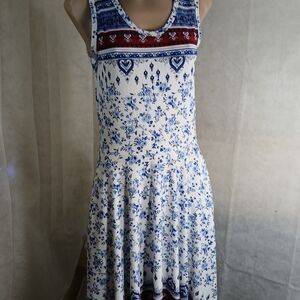 LulaRoe Floral Blue and White Sleeveless Dress With Pockets Women's Size Small